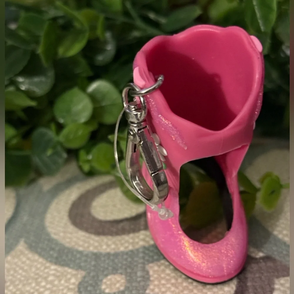 Pink Glitter Flower Boot Keychain NWOT
